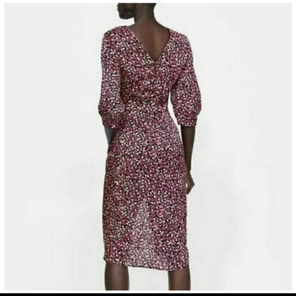 NWT- Zara Floral Ruched Midi Dress Sz.Small - Picture 7 of 9